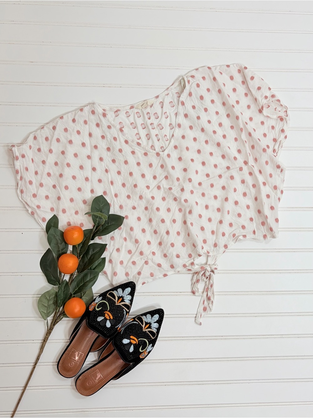 Sim & Sam Embroidered Dot Front Tie Top